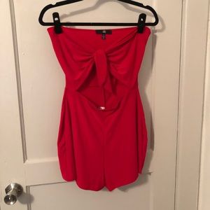 red tie front romper